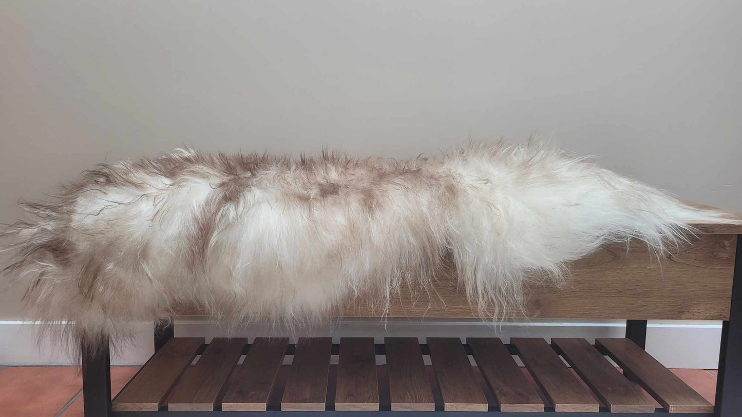Ethically sourced Natural Sheepskin Rug Brown and white Icelandic