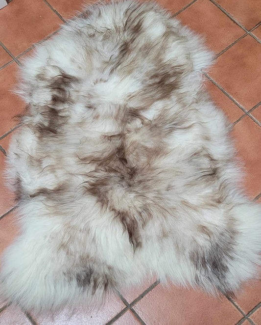 Ethically sourced Natural Sheepskin Rug Brown and white Icelandic