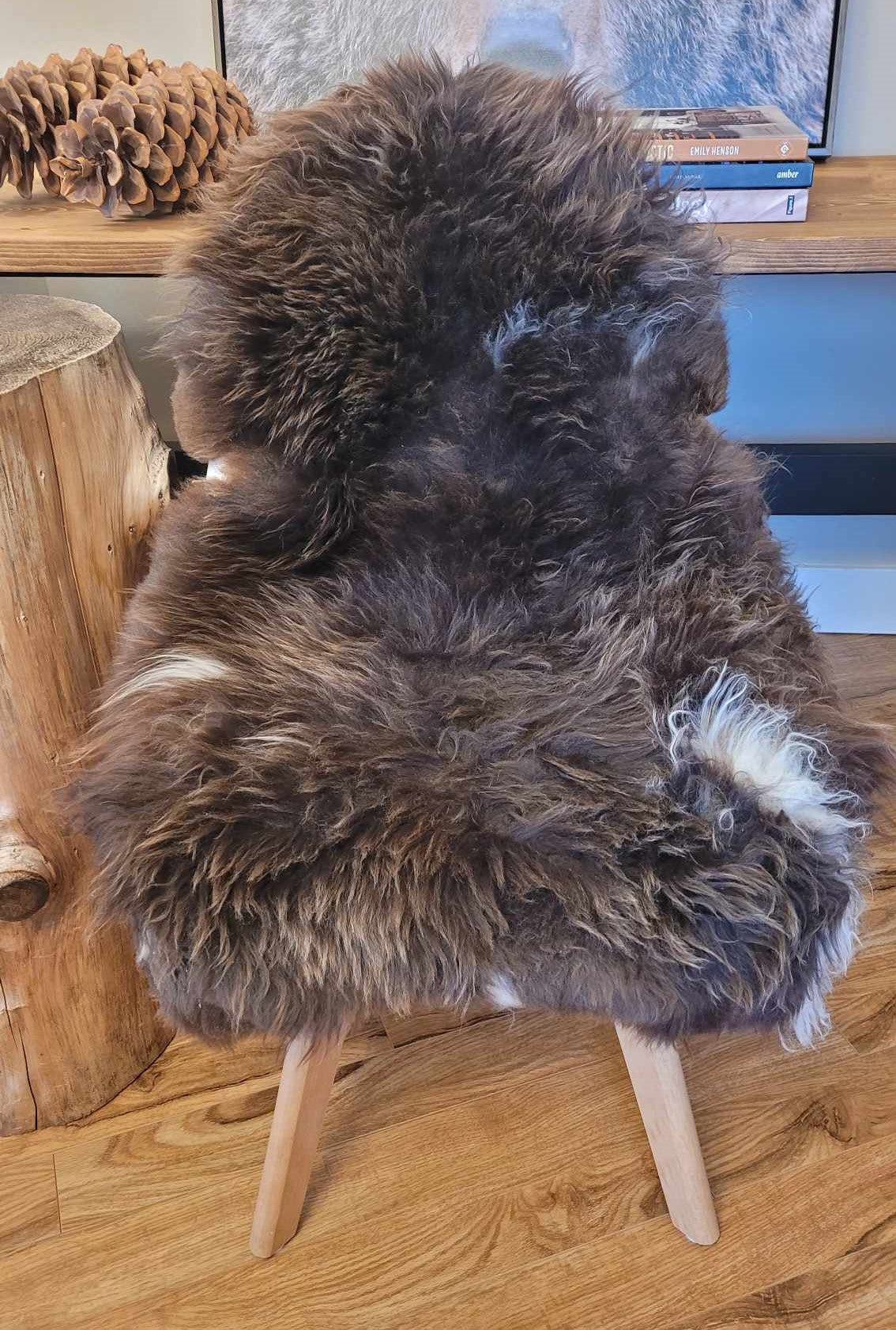 Ethically sourced soft brown sheepskin rug for Hygge and mountain decor